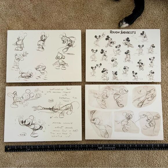 Set of 4 Disney white and black Mickey Mouse Cartoon Drawing prints - Picture 1 of 14